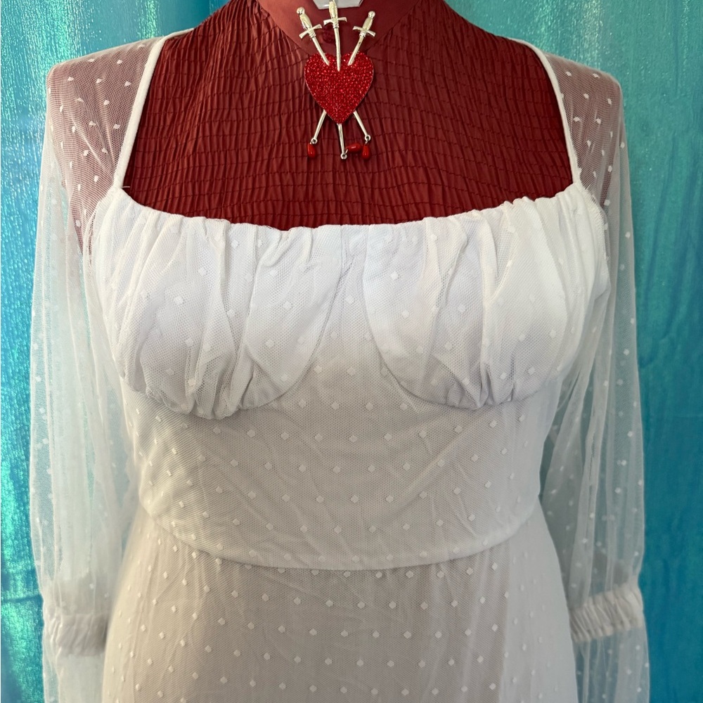 Katacomb White Sheer Sleeve Dress with Swiss Dot